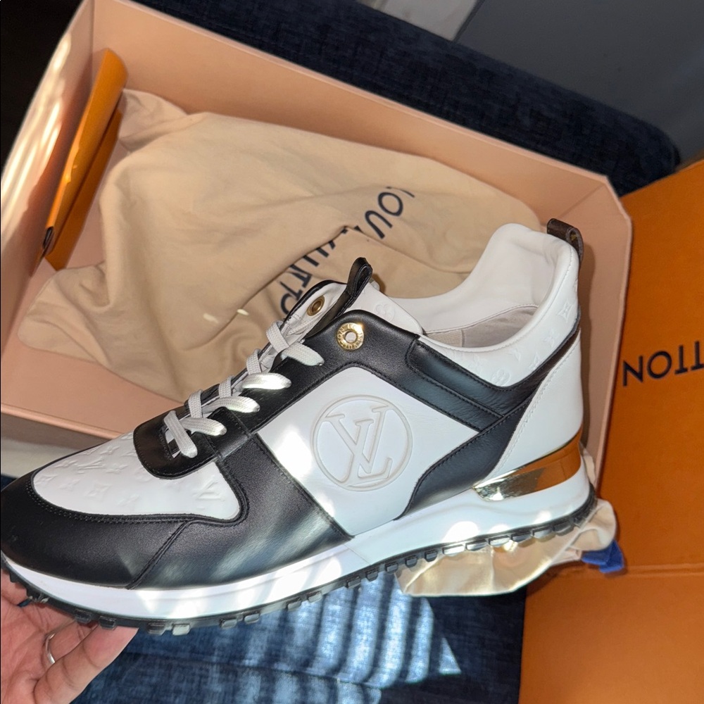 Louis Vuitton Black and White Sneakers with Gold Detail